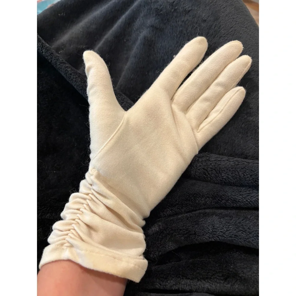 Vintage Dress Gloves Lot of 2 Cream Crochet & Slouch Ruched Matte Cotton